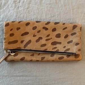 Clare V Cheetah print leather clutch